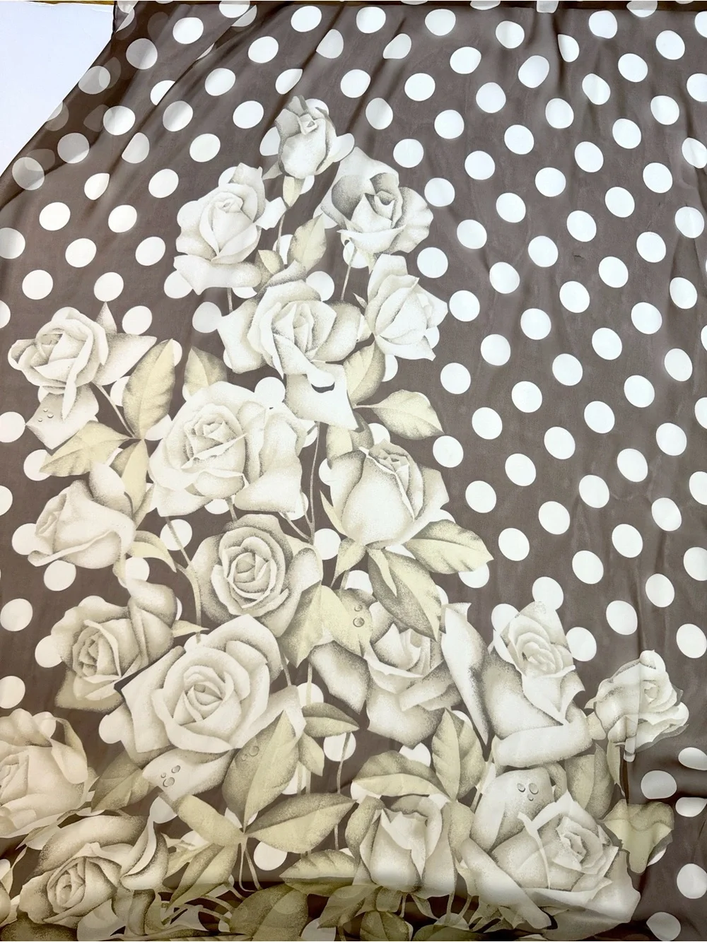 Vintage Gianfranco Ferré Silk Scarf Shawl Wrap 34x78 Roses Polka Dot Taupe Cream